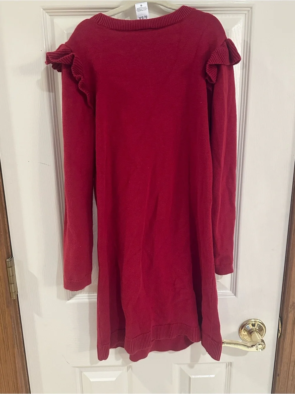 Carter's Deep Red Cable-Knit Ruffle-Shoulder Dress - Picture 3 of 5